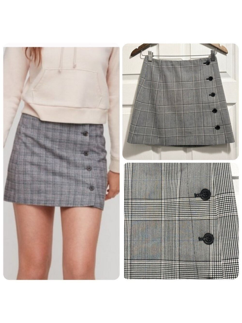 Aritzia Sunday Best Yuri Wool Blend Plaid Mini A Line Skirt Button Front Size 2